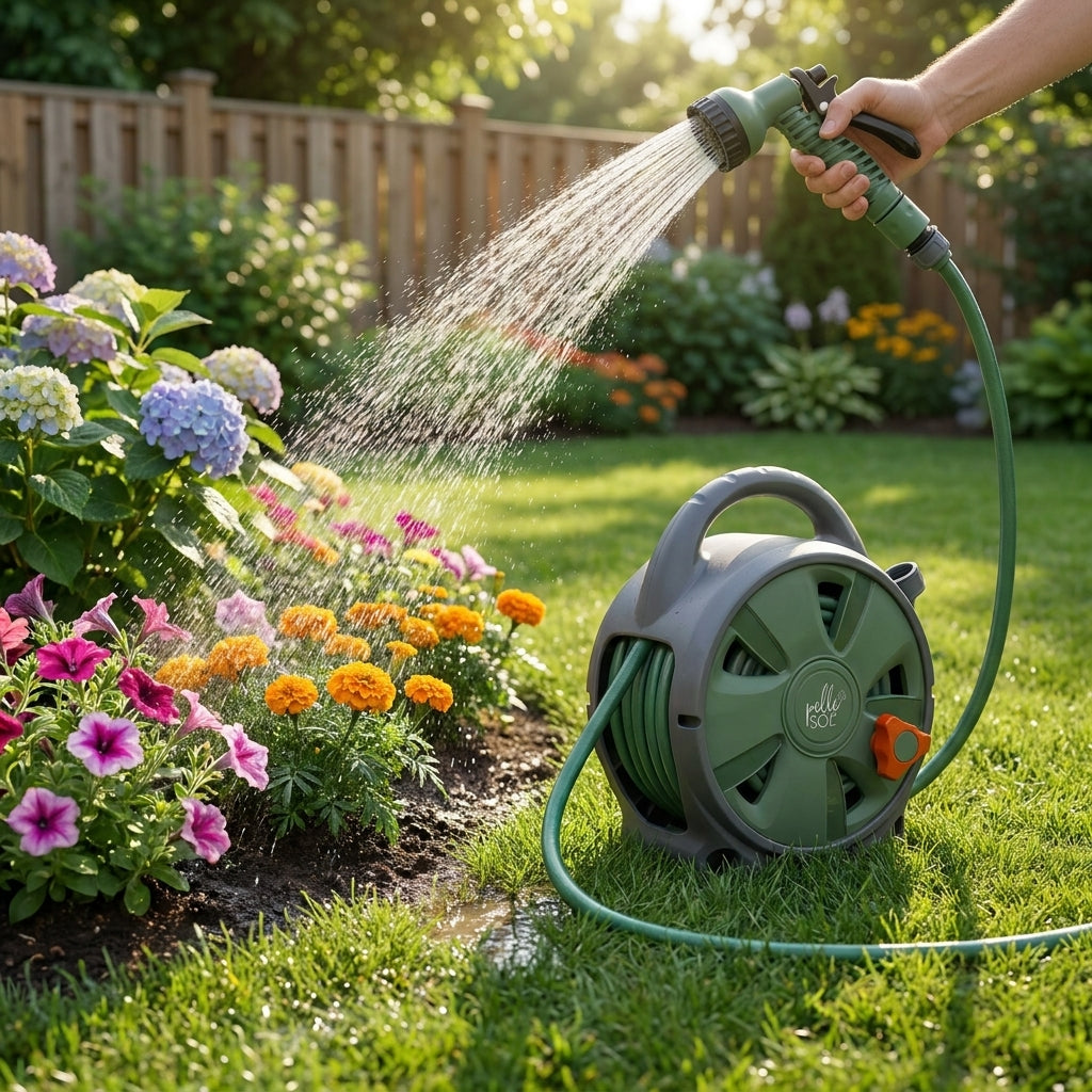 10m Garden Hose Reel with 7-Mode Spray Gun