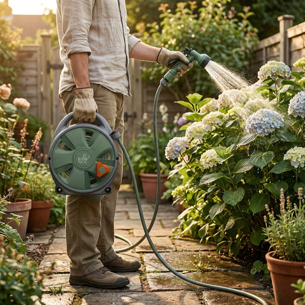 10m Garden Hose Reel with 7-Mode Spray Gun