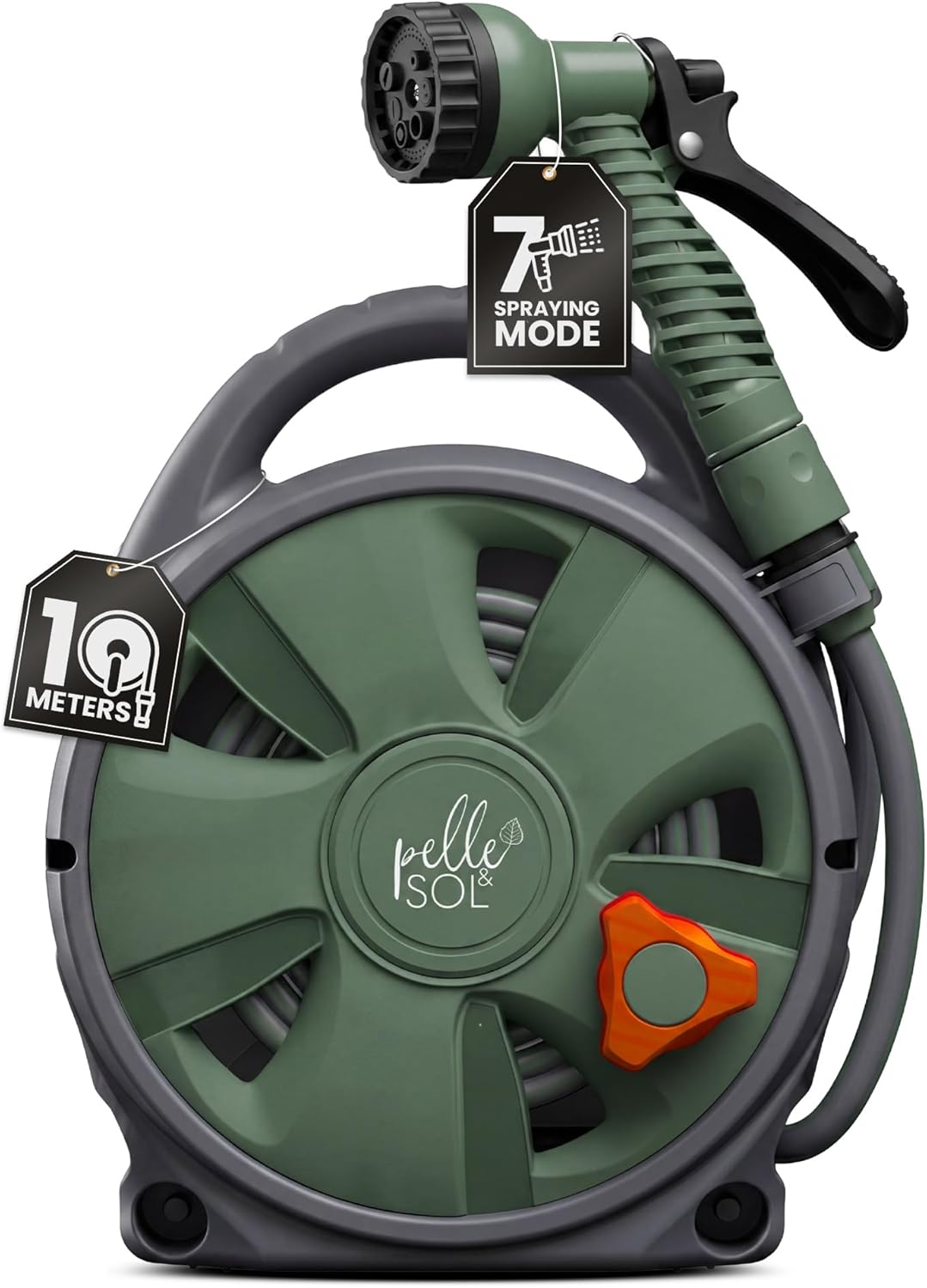 10m Garden Hose Reel with 7-Mode Spray Gun