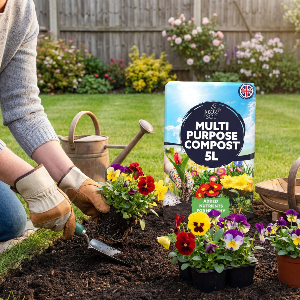 Planting bedding plants in a border with multi purpose compost