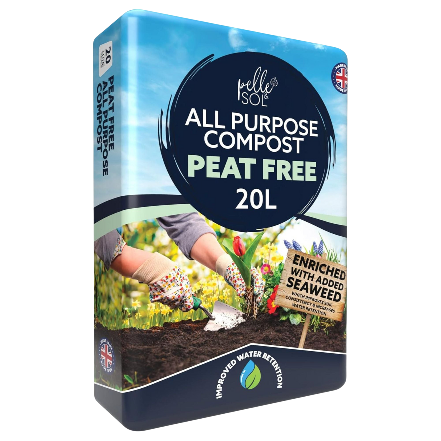 A photo of the Multi Purpose Compost - Peat Free - 20L from Pelle and Sol, showing its details and quality.