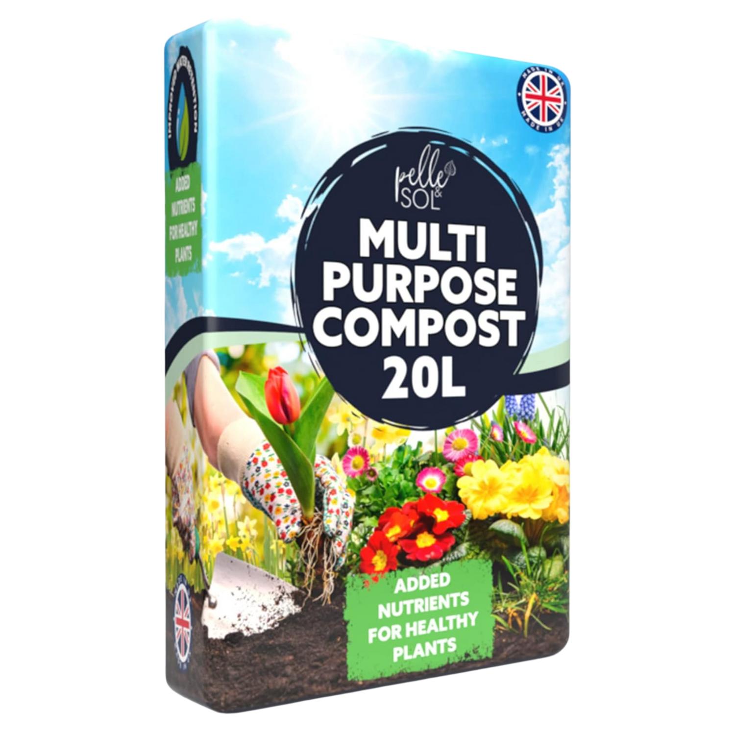 A photo of the 10l Multi Purpose Compost from Pelle and Sol, showing its details and quality.